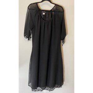 Venezia Black Sheer Lace Trim Dress Scoop Neck Short Sleeve 18W